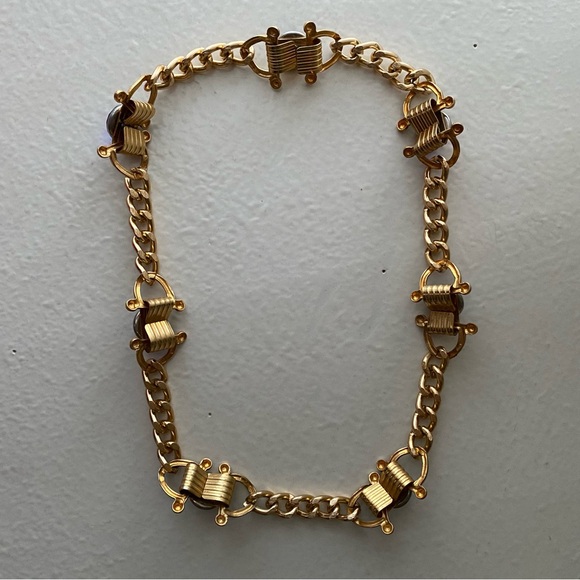 Vintage Gold Chain Necklace with Blue Accents - Picture 2 of 3